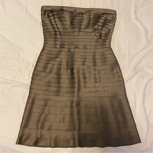 Tadashi - Strapless Bronze Satin Layered A Line Cocktail Dress | 12
